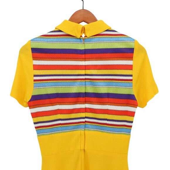 Vintage Young Edwardian by Arpeja 60s 70s Mod Skater Dress Polo Collar Striped 9 - Picture 5 of 6